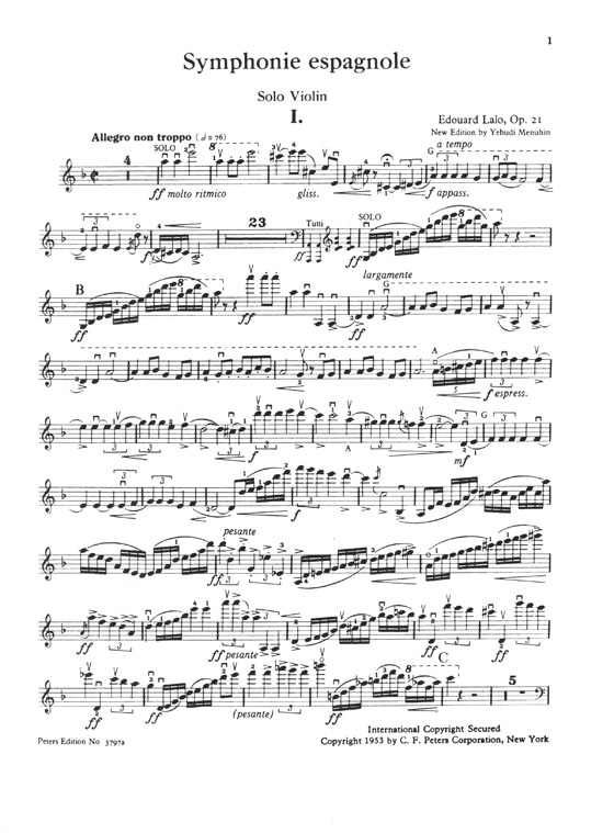 Lalo Symphonie Espagnole Opus 21 Violin and Piano