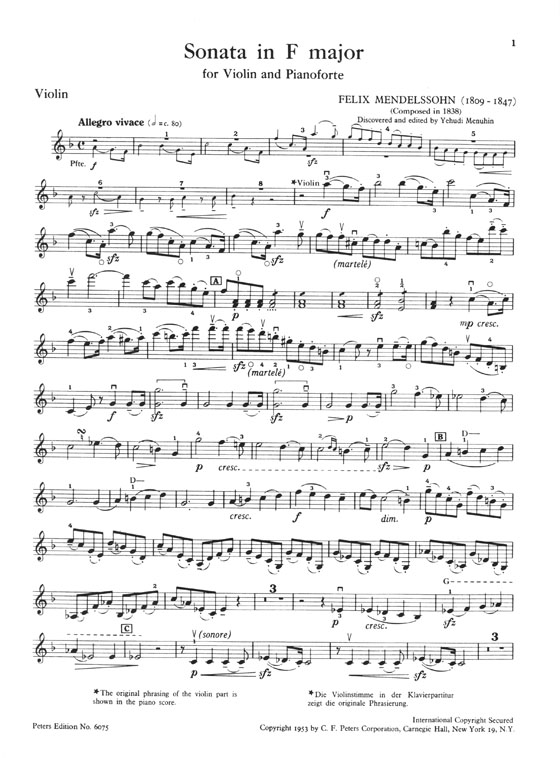 Mendelssohn Sonata F Major Violin and Piano (Menuhin)