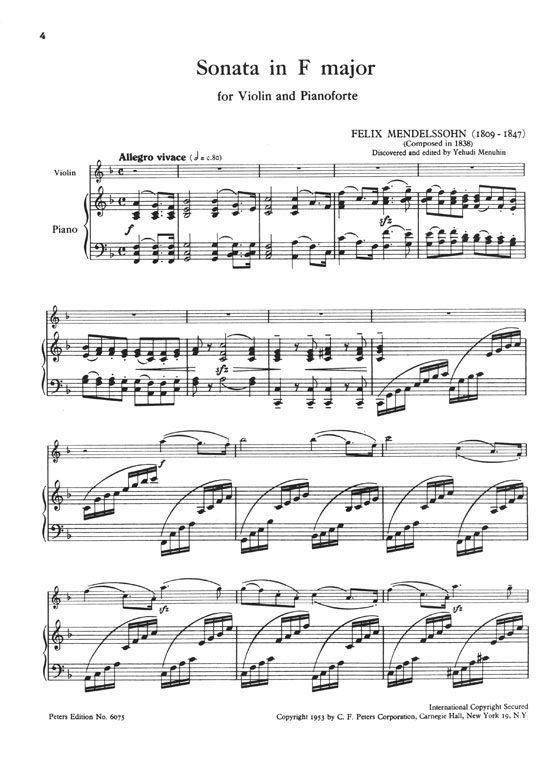 Mendelssohn Sonata F Major Violin and Piano (Menuhin)