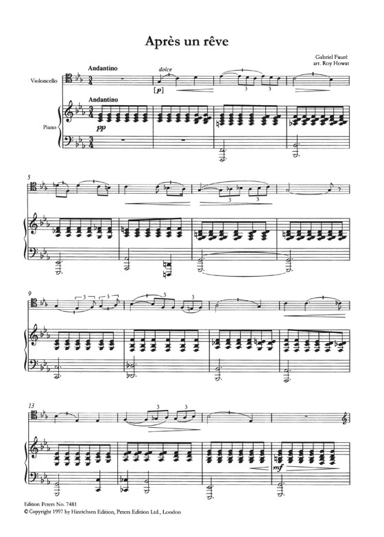 Gabriel Fauré Après un rêve for Violoncello (Viola／Violin) and Piano