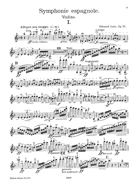 Lalo Symphonie Espagnole Opus 21 Violin and Piano