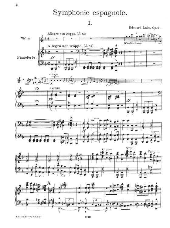 Lalo Symphonie Espagnole Opus 21 Violin and Piano