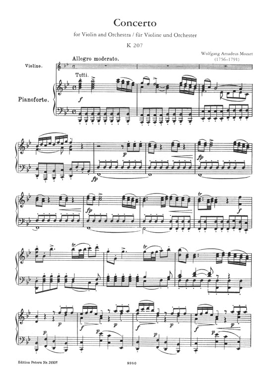 Mozart Concerto for Violin and Orchestra B♭ Major K 207