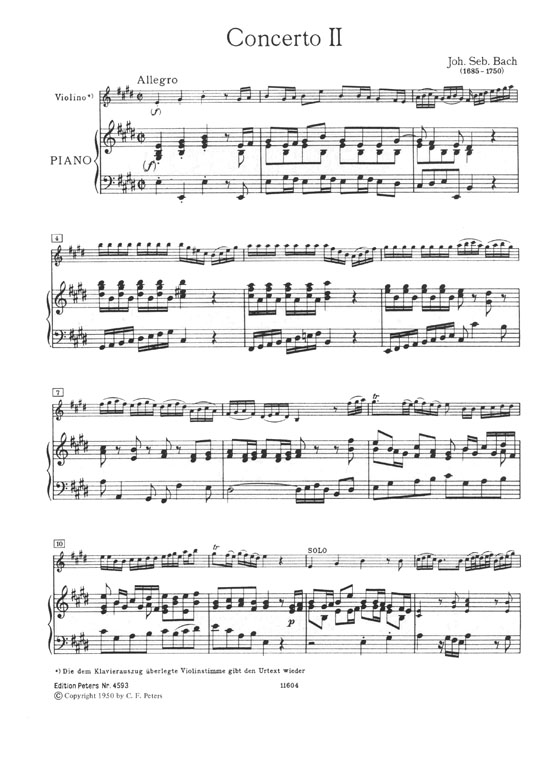 J. S. Bach Concerto for Violin, Strings and Basso Continuo E major BWV 1042 Edition for Violin and PIano