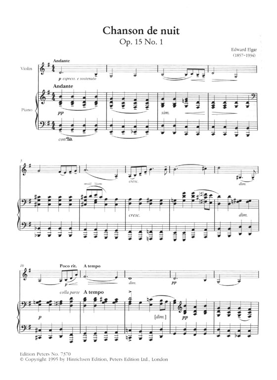 Edward Elgar Chanson de nuit／Chanson de matin for Violin and Piano