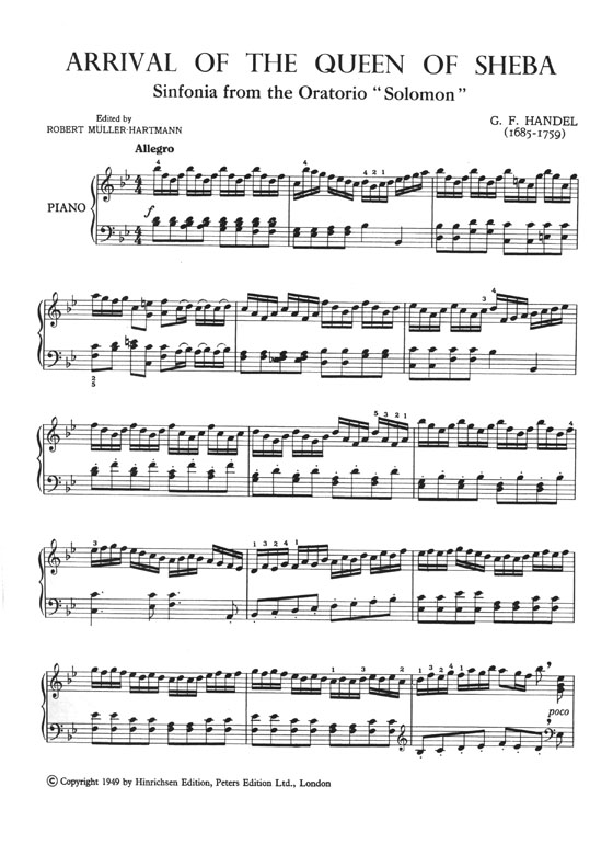 George F. Handel Arrival of the Queen of Sheba from 'Solomon' Arranged for Piano Solo George F. Handel Arrival of the Queen of Sheba from 'Solomon' Arranged for Piano Solo