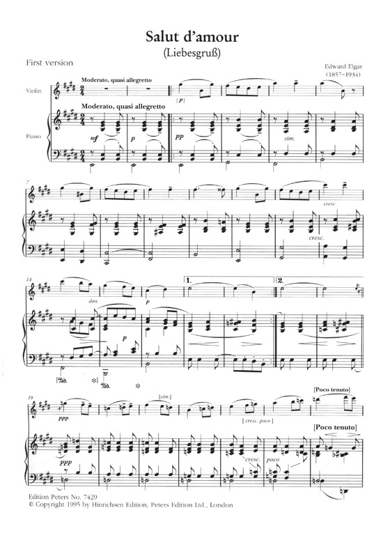 Edward Elgar Salut d'amour for Violin and Piano