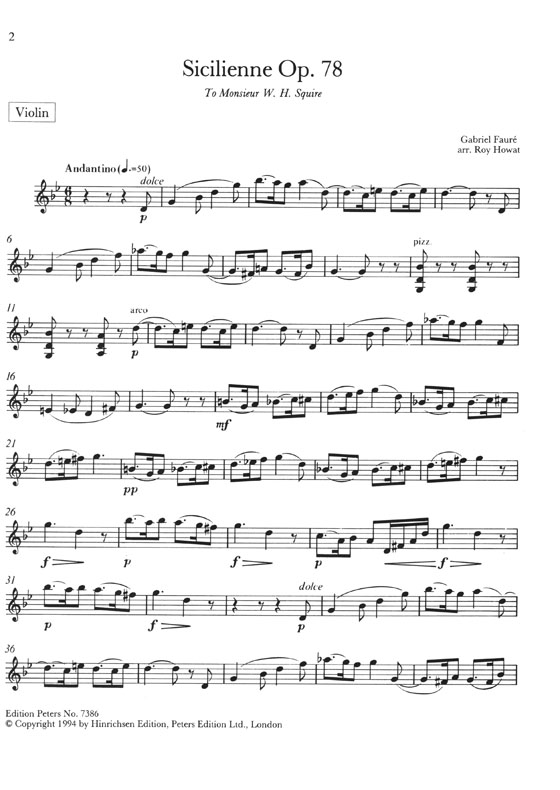 Gabriel Fauré Sicilienne Op.78 for Violin (or Viola) and Piano Gabriel Fauré Sicilienne Op.78 for Violin (or Viola) and Piano