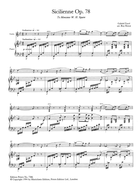 Gabriel Fauré Sicilienne Op.78 for Violin (or Viola) and Piano