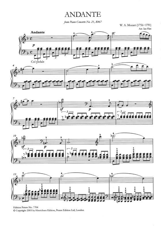 W. A. Mozart Concerto No.21 in C Major, K467 (2nd Movement: Andante) Theme from 'Elvira Madigan' for Intermediate Piano Solo