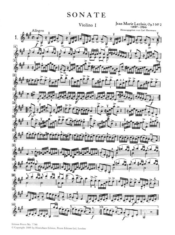 Leclair 3 Sonatas Opus 3 Nos. 2, 4 and 6  for 2 Violins