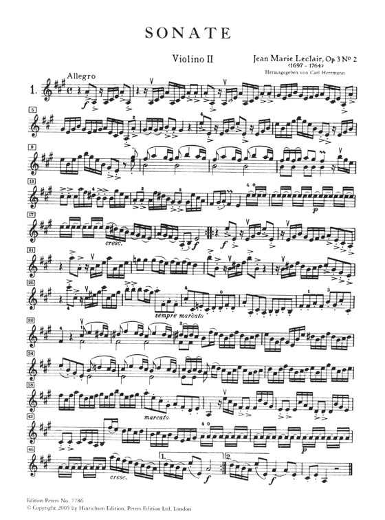 Leclair 3 Sonatas Opus 3 Nos. 2, 4 and 6  for 2 Violins