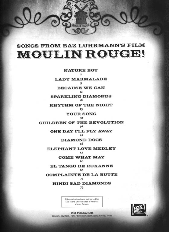 Songs from Baz Luhrmann's Moulin Rouge! for Piano