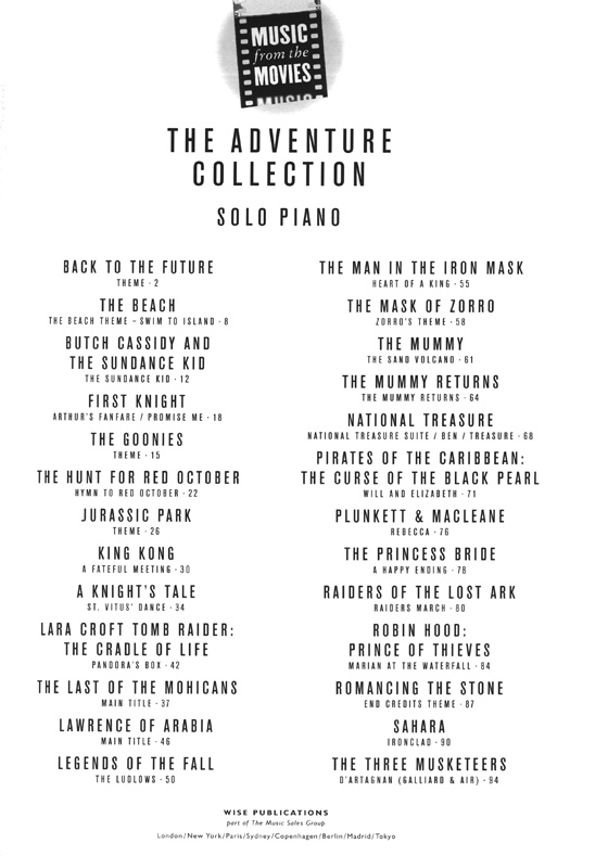 Music From The Movies: The Adventure Collection for Solo Piano