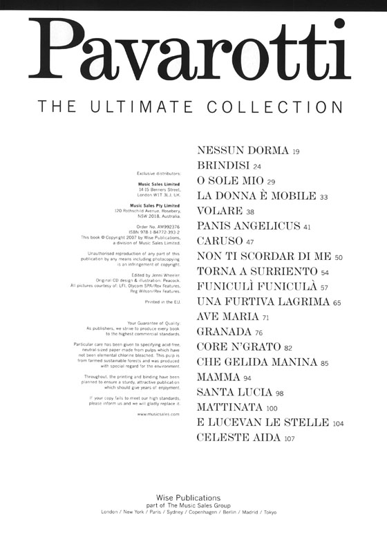 Pavarotti The Ultimate Collection Piano/Vocal Pavarotti The Ultimate Collection Piano/Vocal