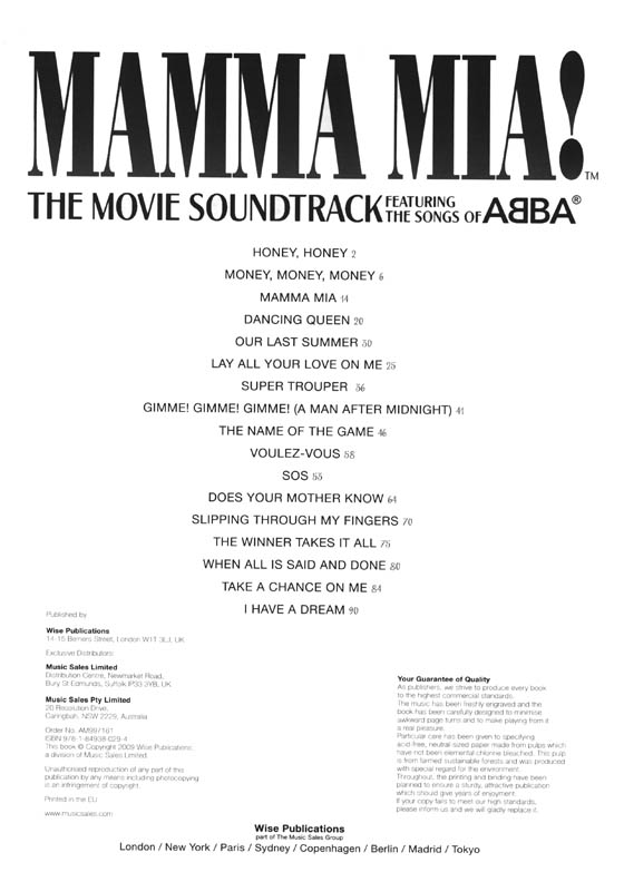 Mamma Mia!: The Movie Soundtrack Piano‧Vocal‧Guitar