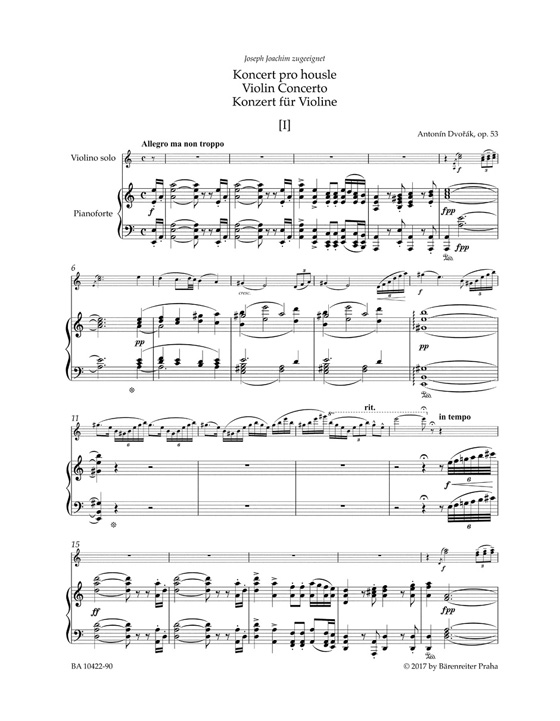 Dvořák Concerto in A minor for Violin and Orchestra Op. 53 arrangement for Violin and Piano