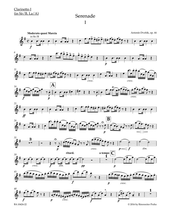 Dvorák Serenade for Wind Instruments, Violoncello and Double Bass Op. 44 (Parts)