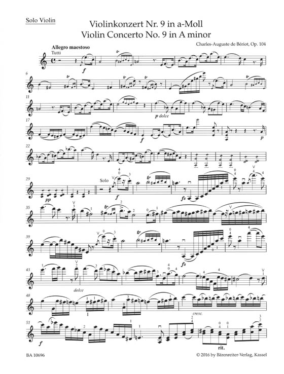 De Bériot: Violinkonzert Nr. 9 in A-moll/Violin Concerto No. 9 A minor Op. 104 for Violin and Piano De Bériot: Violinkonzert Nr. 9 in A-moll/Violin Concerto No. 9 A minor Op. 104 for Violin and Piano