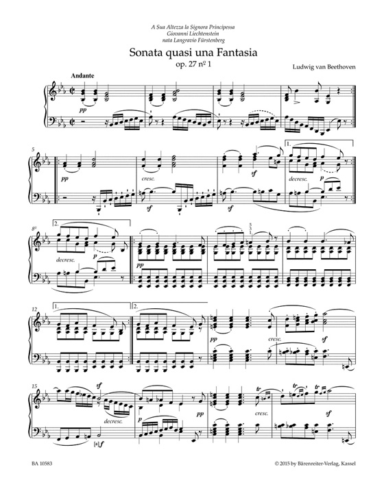Beethoven Sonata quasi una fantasia in E-flat Major Op. 27 No. 1／in C-sharp minor Op. 27 No. 2 "Moonlight Sonata" for Pianoforte