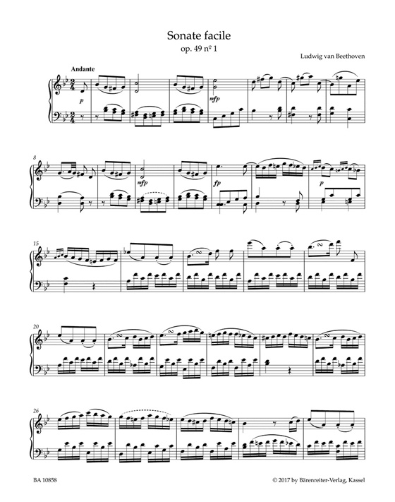 Beethoven Two Sonatas in G minor, G Major for Pianoforte "Sonates faciles" Op. 49