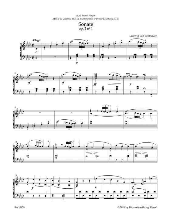 Beethoven Three Sonatas in F minor, A major, C major for Pianoforte Op. 2
