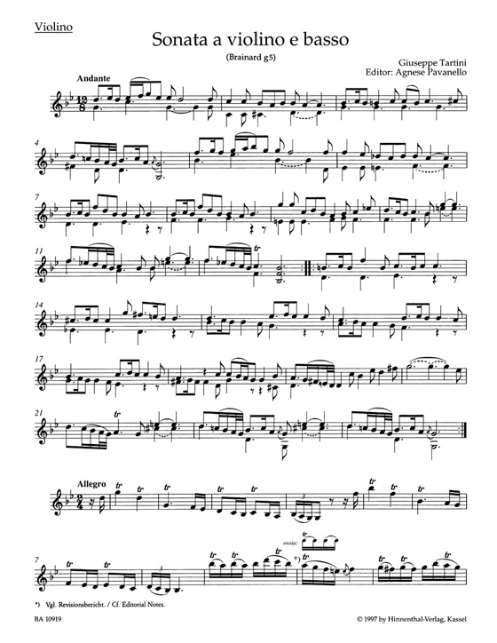 Tartini Sonate in g-Moll für Violine und Basso Continuo "Teufelstriller"
