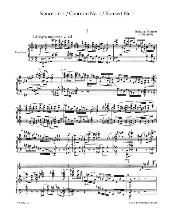 Bohuslav Martinů Concerto No. 1 for Violin and Orchestra H 226 Piano Reduction