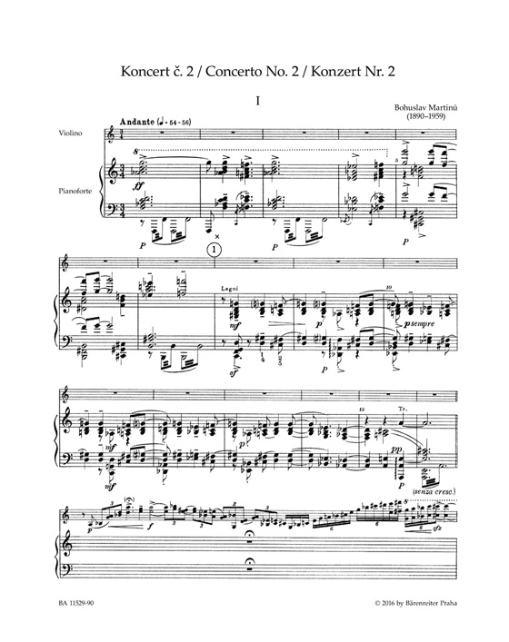 Bohuslav Martinů Concerto No. 2 for Violin and Orchestra H 293 Piano Reduction