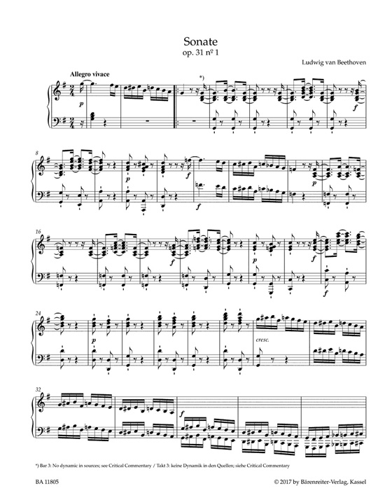 Beethoven Three Sonatas in G Major, D minor (Tempest), E-flat Major for Pianoforte Op. 31