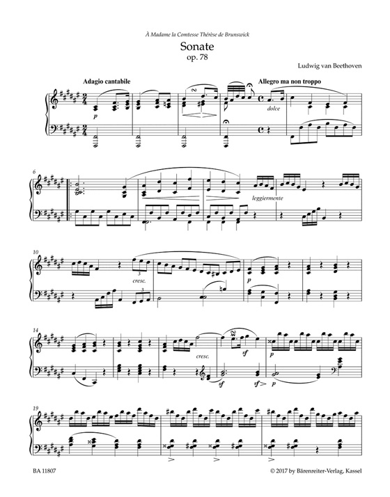 Beethoven Sonata in F-sharp Major for Pianoforte Op. 78