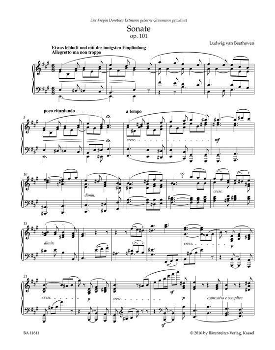 Beethoven Sonata in A Major for Pianoforte Op. 101