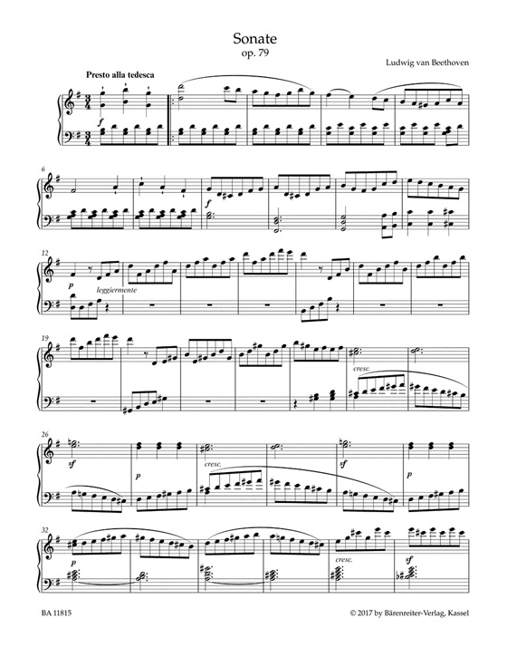 Beethoven Sonata in G Major for Pianoforte "Sonate Facile" Op. 79