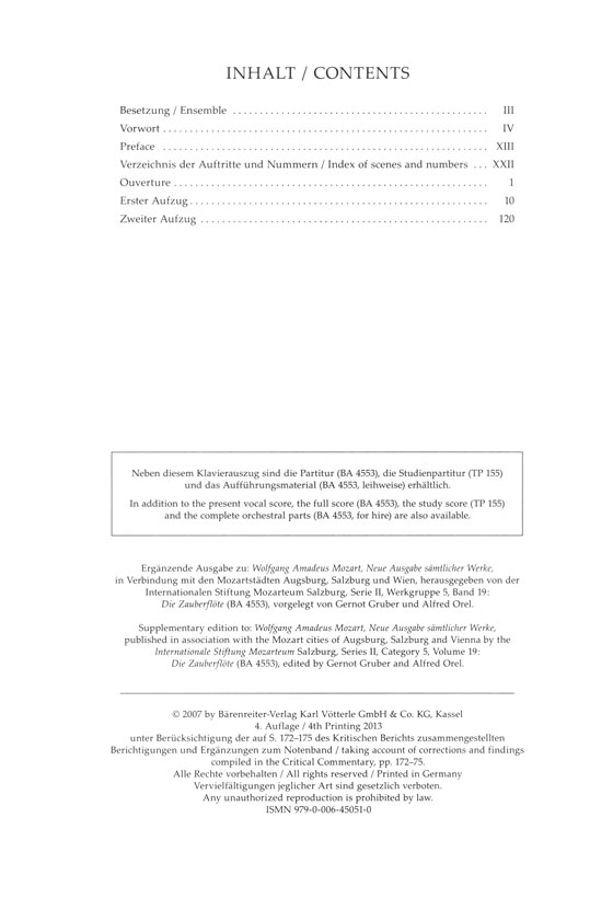 Mozart The Magic Flute KV620 Vocal Score