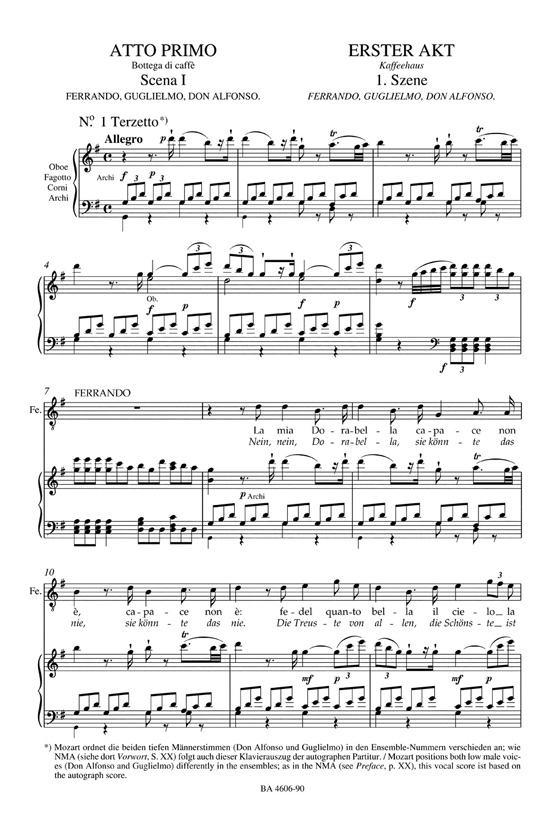 Mozart Così fan tutte ossia La scuola degli amanti KV 588 Klavierauszug Vocal Score