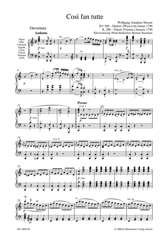 Mozart Così fan tutte ossia La scuola degli amanti KV 588 Klavierauszug Vocal Score Mozart Così fan tutte ossia La scuola degli amanti KV 588 Klavierauszug Vocal Score
