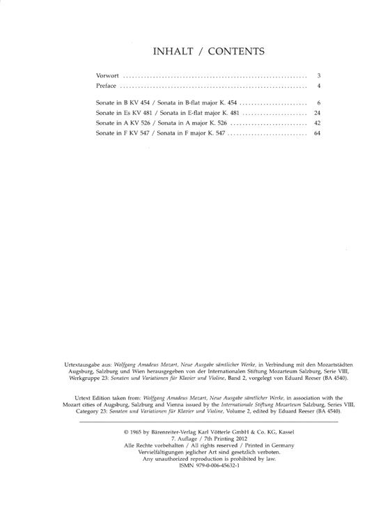 Mozart Sonatas for Piano and Violin Late Viennese Sonatas KV 454, 481, 526, 547