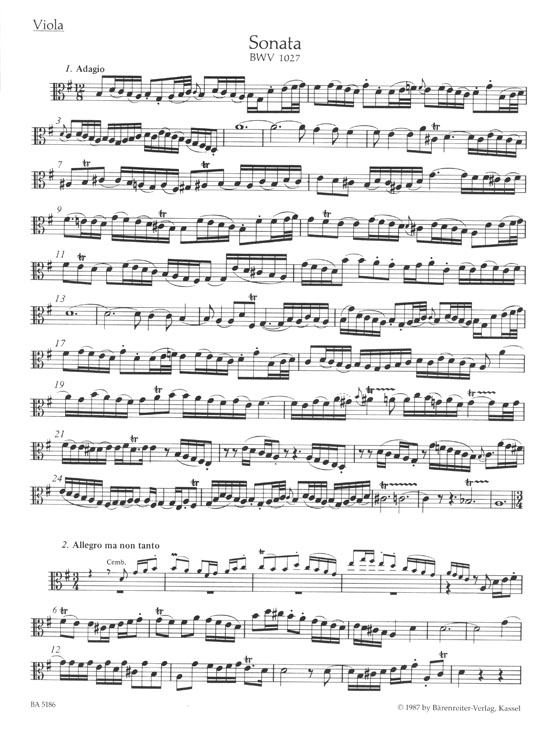 Bach Three Sonatas for Viola da gamba (Viola) and Harpsichord BWV 1027-1029