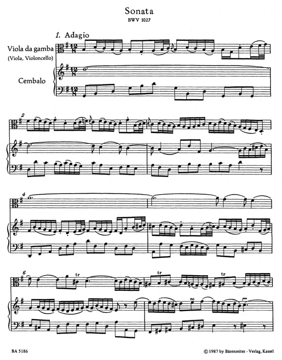 Bach Three Sonatas for Viola da gamba (Viola) and Harpsichord BWV 1027-1029