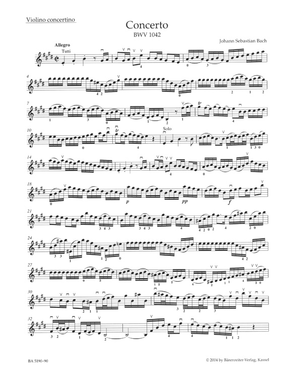 Bach Concerto in E major for Violin, Strings and Basso Continuo BWV 1042 Piano Reduction