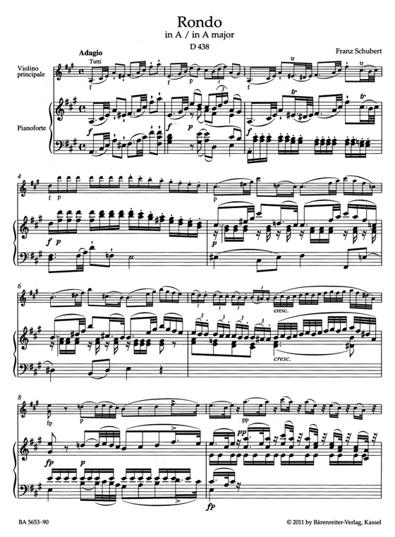 Schubert Rondo in A Major for VIolin and Strings D 438 Piano Reduction