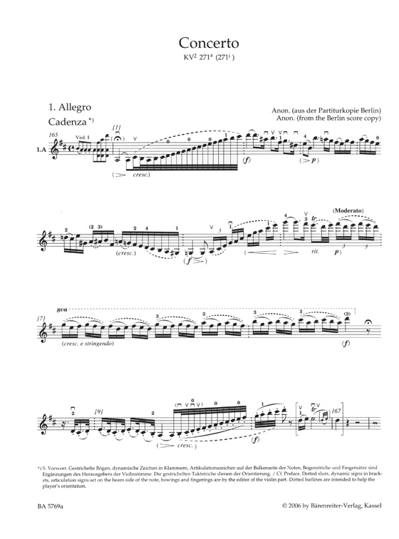 Mozart Concerto in D major for Violin and Orchestra  KV². 271a (271i)