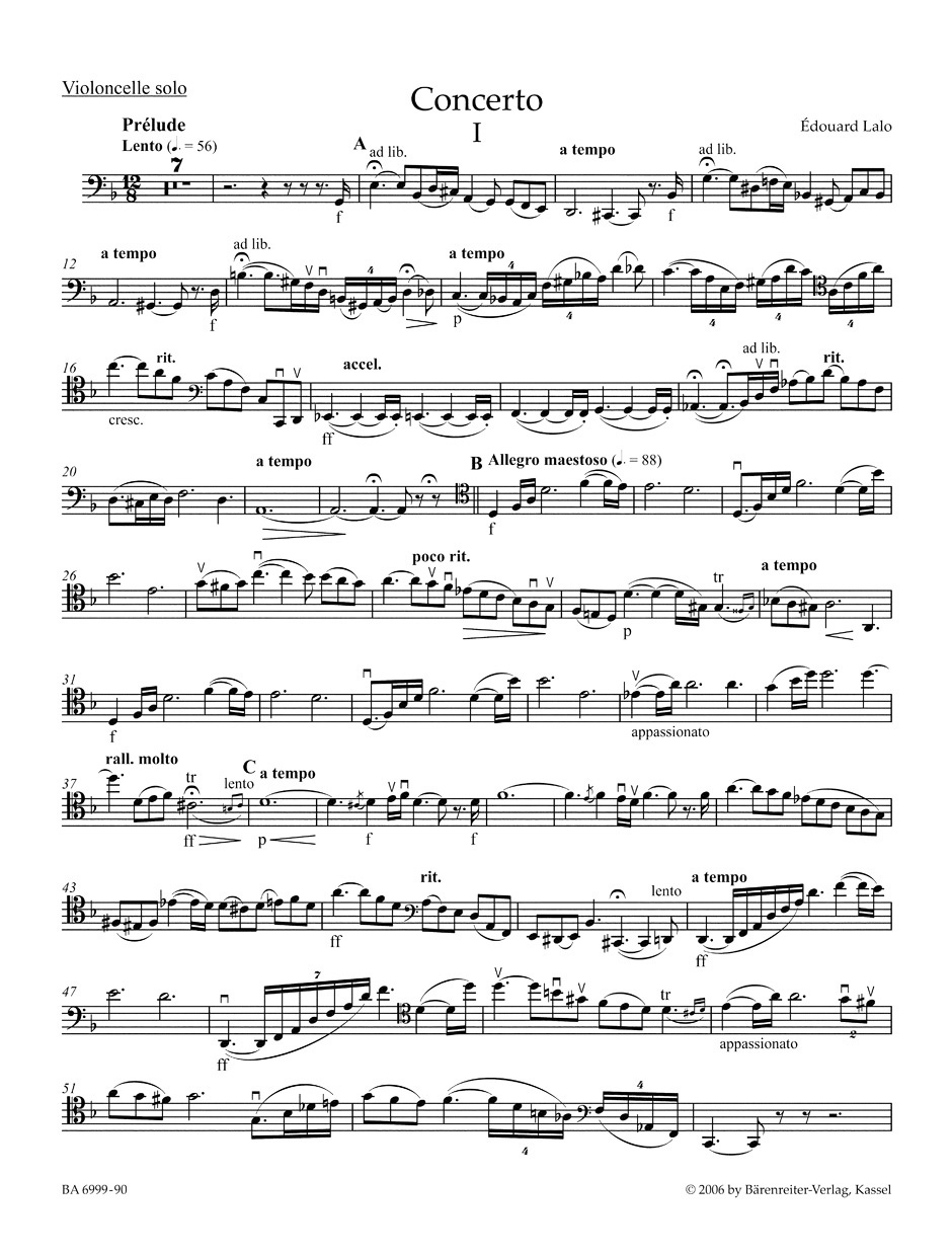 Lalo Concerto in D Minor for Violoncello and Orchestra Piano Reduction