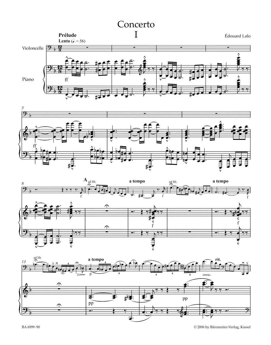 Lalo Concerto in D Minor for Violoncello and Orchestra Piano Reduction