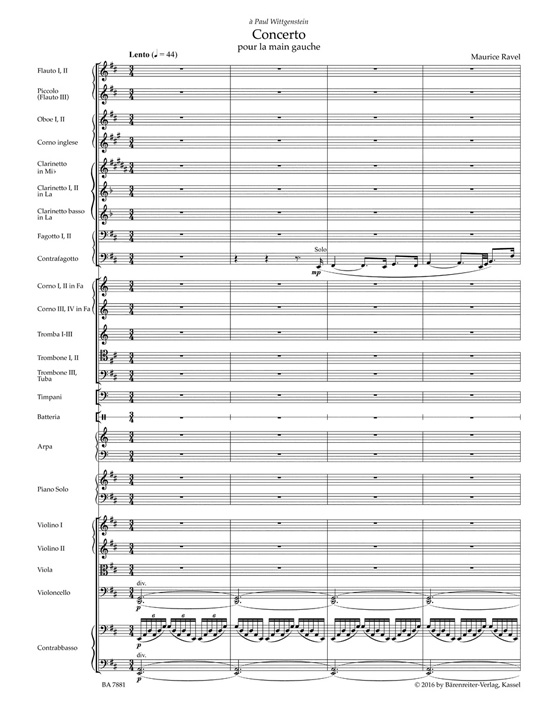Ravel Concerto for the Left Hand for Piano and Orchestra (Score)