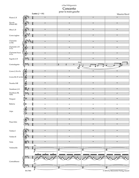 Ravel Concerto for the Left Hand for Piano and Orchestra (Score) Ravel Concerto for the Left Hand for Piano and Orchestra (Score)