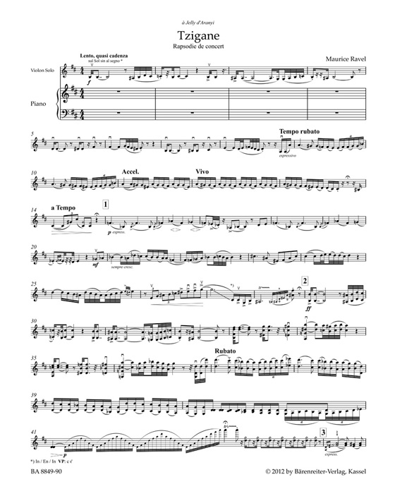 Ravel Tzigane Rhpsodie de Concert  pour Violon et piano