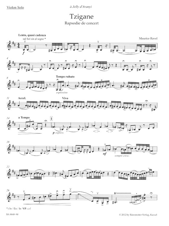 Ravel Tzigane Rhpsodie de Concert  pour Violon et piano