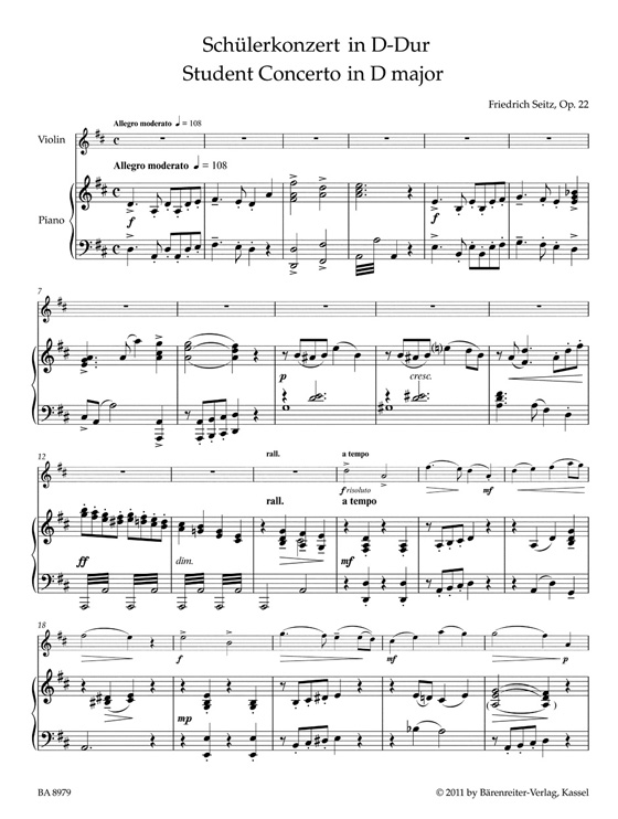 Friedrich Seitz Student Concerto in D Major for Violin