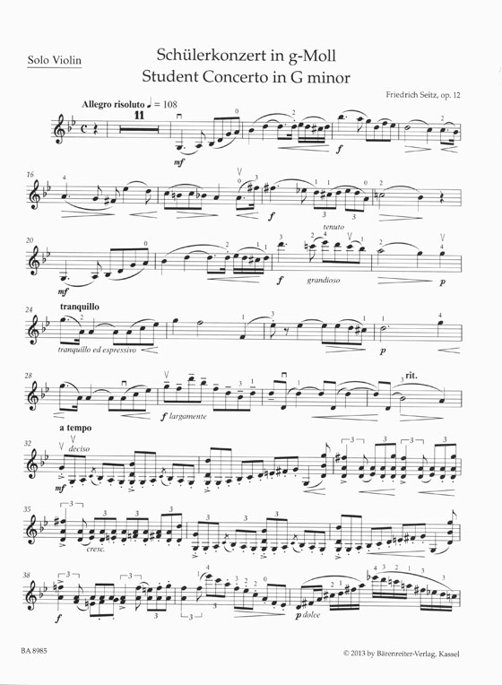 Friedrich Seitz Student Concerto in G minor Op. 12 for Violin